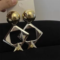 XIALUOKE European American Style Hollow Glossy Metal Square Geometric Large Earrings For Women Girls Fashion Party Jewelry
