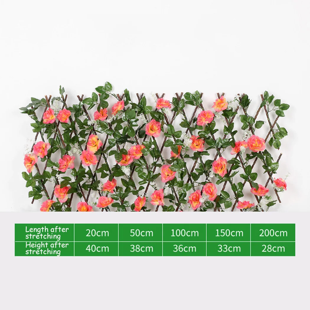 Dinding Taman yang Dapat Diperluas dengan Tanaman Merambat Daun Buatan Tetap dan Pagar Teleskopik Kayu Desain Bunga untuk Dekorasi