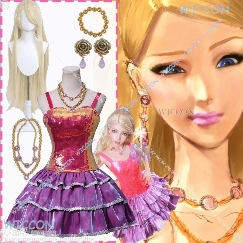 

Jirai Kei Girls Lolita Halloween Cos Anime Dream Movie Houseeee Cosplay Fashion Hot Pink Mini Sling Top Sparkling Y2K Cake Dress