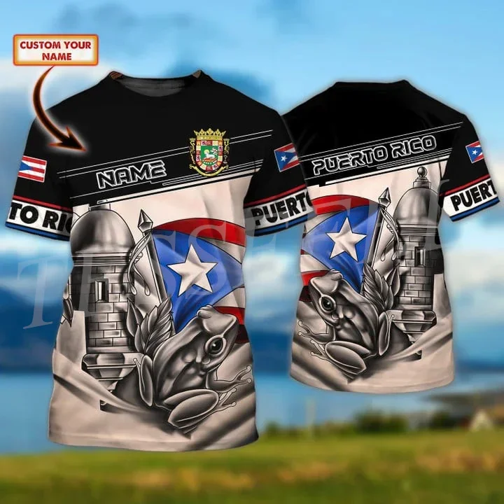 Custom Name Country Puerto Rico Boricua Taino Caribbean Sea Tattoo 3DPrint Summer Casual Short Sleeves T-Shirts Streetwear X2