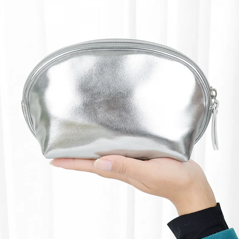 

Skincare Storage Organizer Silver Soft Toiletry Bag Waterproof Makeup Bags Women Zipper Cosmetic Pouch
