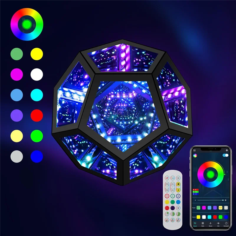 

ABKP-Mirror Light, Infinite Dodecahedron Light для декора игровой комнаты, 3D Cube, крутой RGB, меняющий цвет, ночное освещение