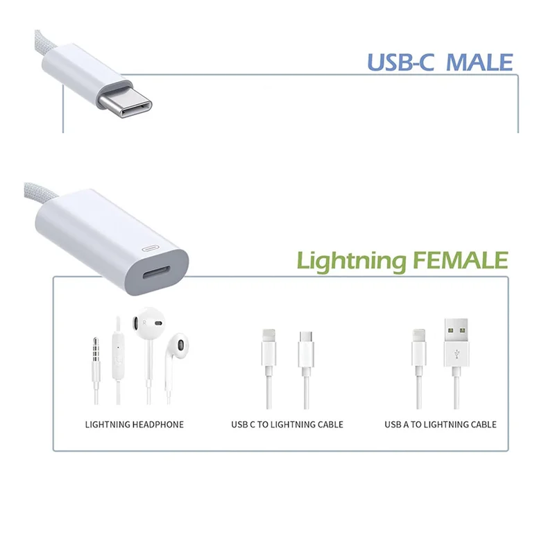 【New User Coupon】USB C Male To For Interfac Female Cable Converter Support Charging+Headphone+Call+Data Transmission For I