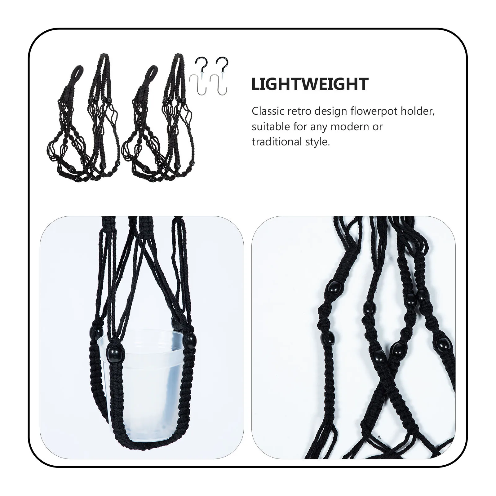 

1 set Cotton Rope Plant Hanging Basket, Hand-Woven Flowerpot Net Bag For Indoor Outdoor Gardening, Retro Wall Art Planter