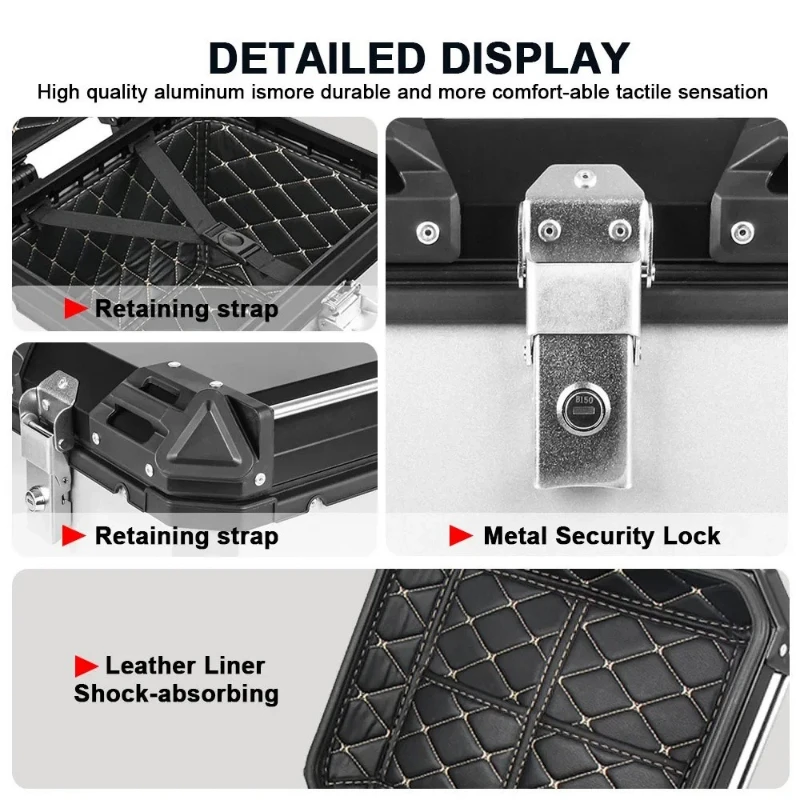 Motorcycle Aluminum Alloy Rear Storage Top Box 28‑100L Universal Motorbike Luggage Trunk Base Plate Liner Mounting Accessories