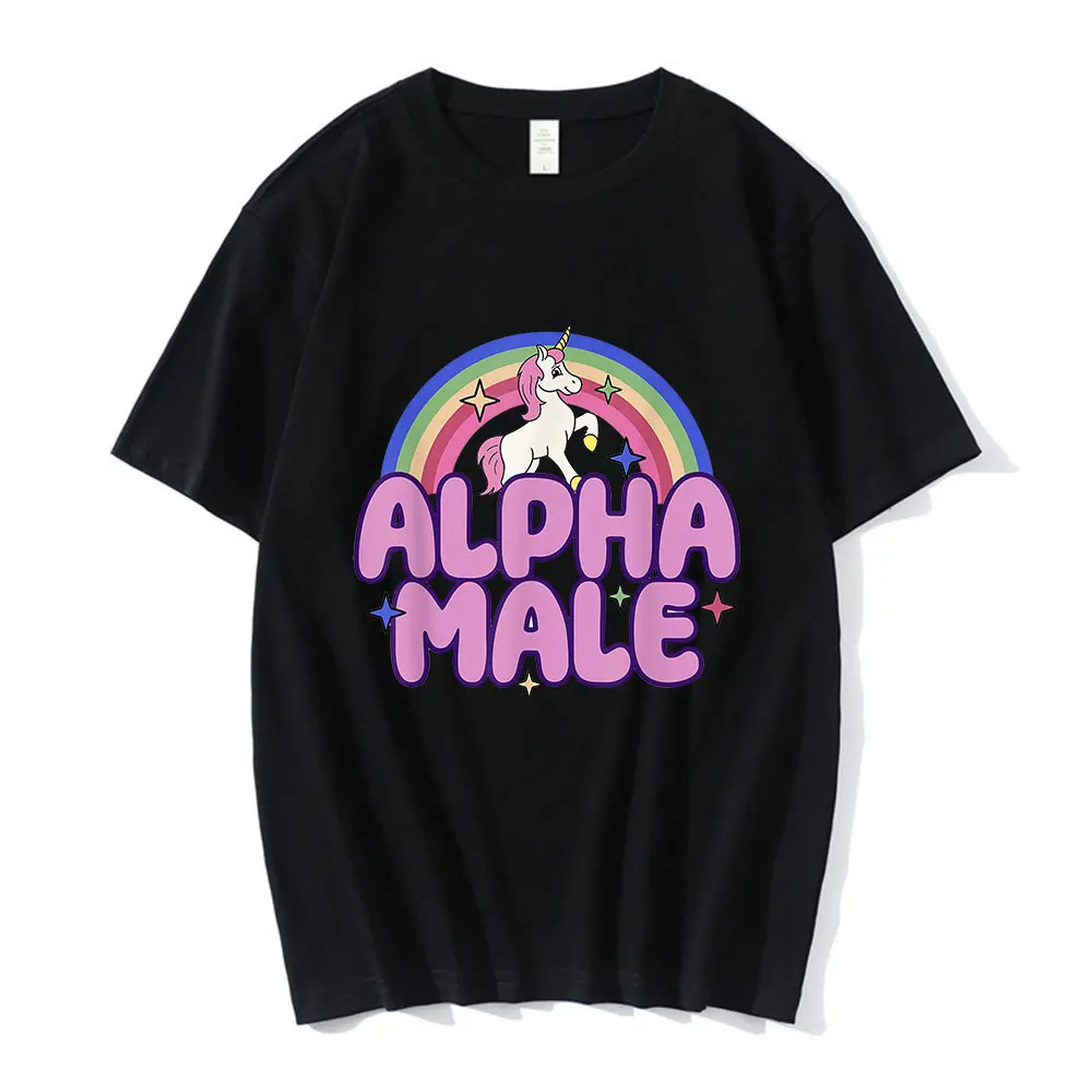 Alpha Male Unicorn Rainbow Funny T-shirt Men's Women Fashion Casual Short Sleeve Tops Tees Summer Short Sleeved Women's Clothing