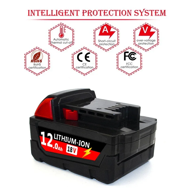 Original For Milwaukee M18 Power Tool Battery, Charger, BR, XC, 18V, 12000mAh M18B5, 48-11-1860, Built-in 21700 Battery