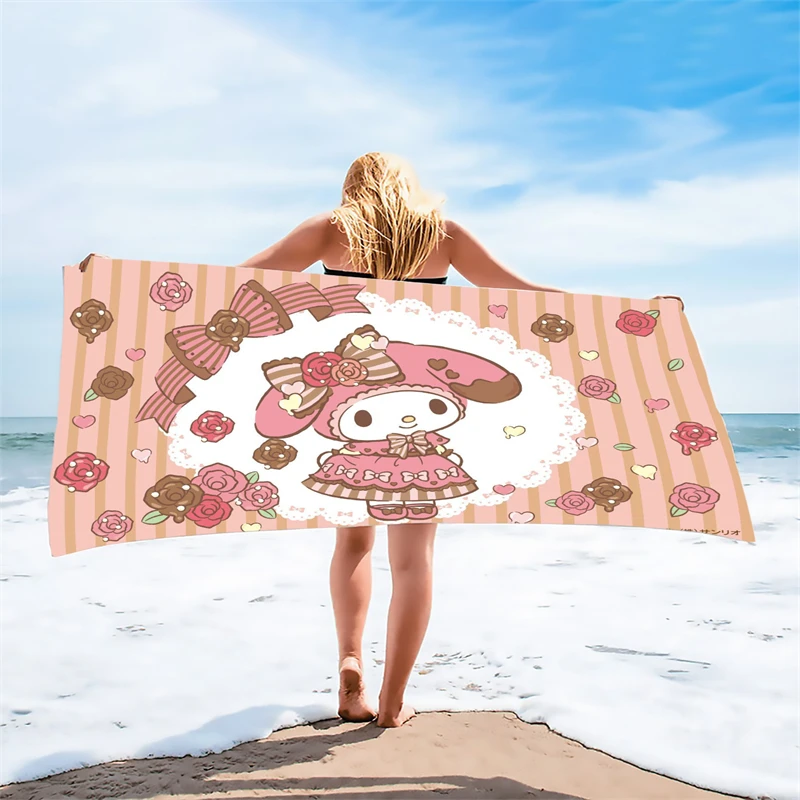 Sanrio New Hello Kitty Kuromi Cute Beach Towel Microfiber Bath Towel Children and Adults Various Designs for Men, Women, Boys