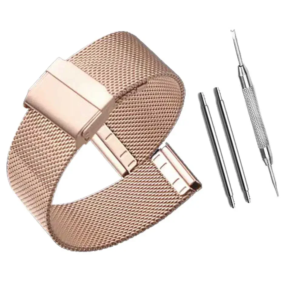 Milanese حزام (استيك) ساعة 12 مللي متر 14 مللي متر 16 مللي متر 18 مللي متر 20 مللي متر 22 مللي متر 24 مللي متر العالمي الفولاذ المقاوم للصدأ المعادن حزام (استيك) ساعة حزام سوار أسود ارتفع الذهب