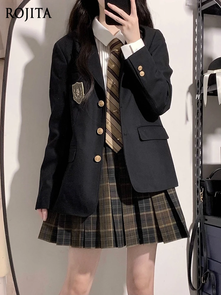 

Original JK Uniform Blazer for Girls' School for College Style Suit Jacket Black Brown Loose Single Breasted Solid Color Coat