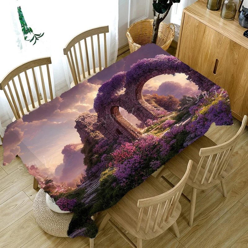 3d Strange Mountain Scenery Printed Tablecloth Home Table Decoration Kitchen Dining Rectangular Stain-Resistant Tablecloth