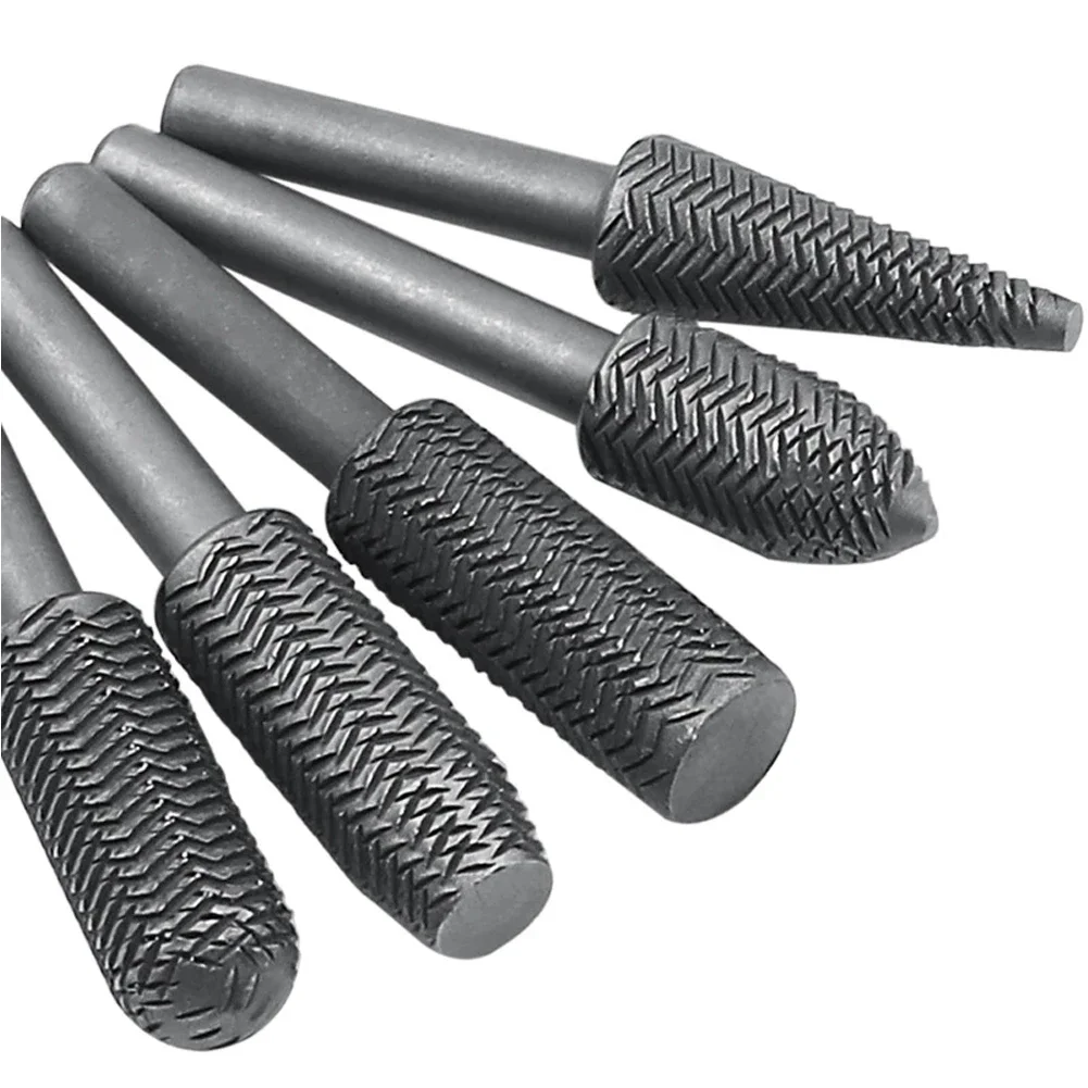 5pcs Rotary Steel File Set Drill Bits Burrs Metal Grinding Grooved Sanding Engraving Milling Polishing Tool 6mm Round Shank