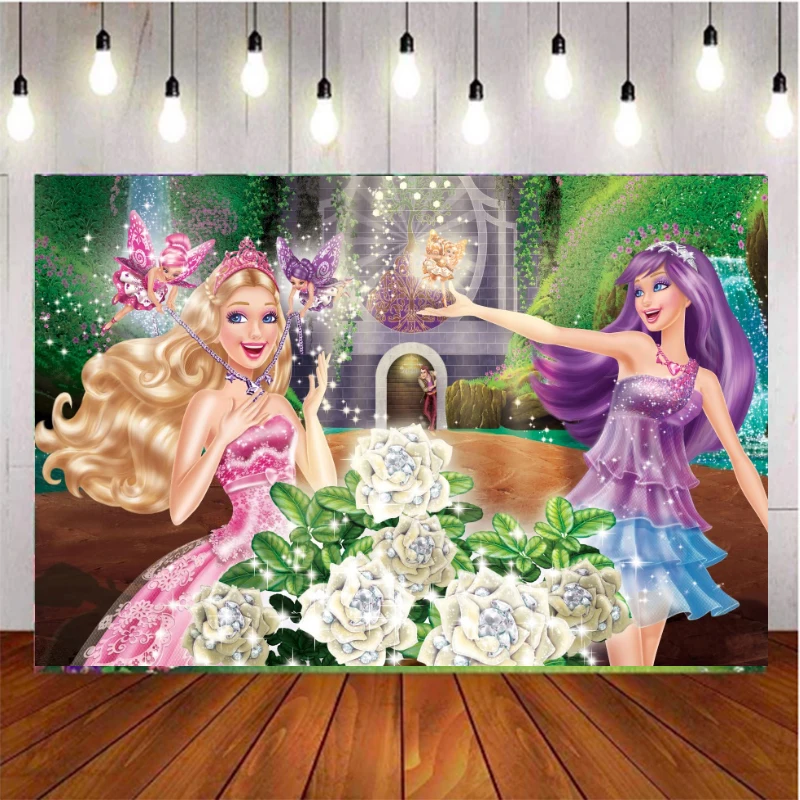 Disney Princess Barbie Poster Photography Background Backdrop Girl Birthday Party Decor Photo Studio Wallpaper Banner Custom