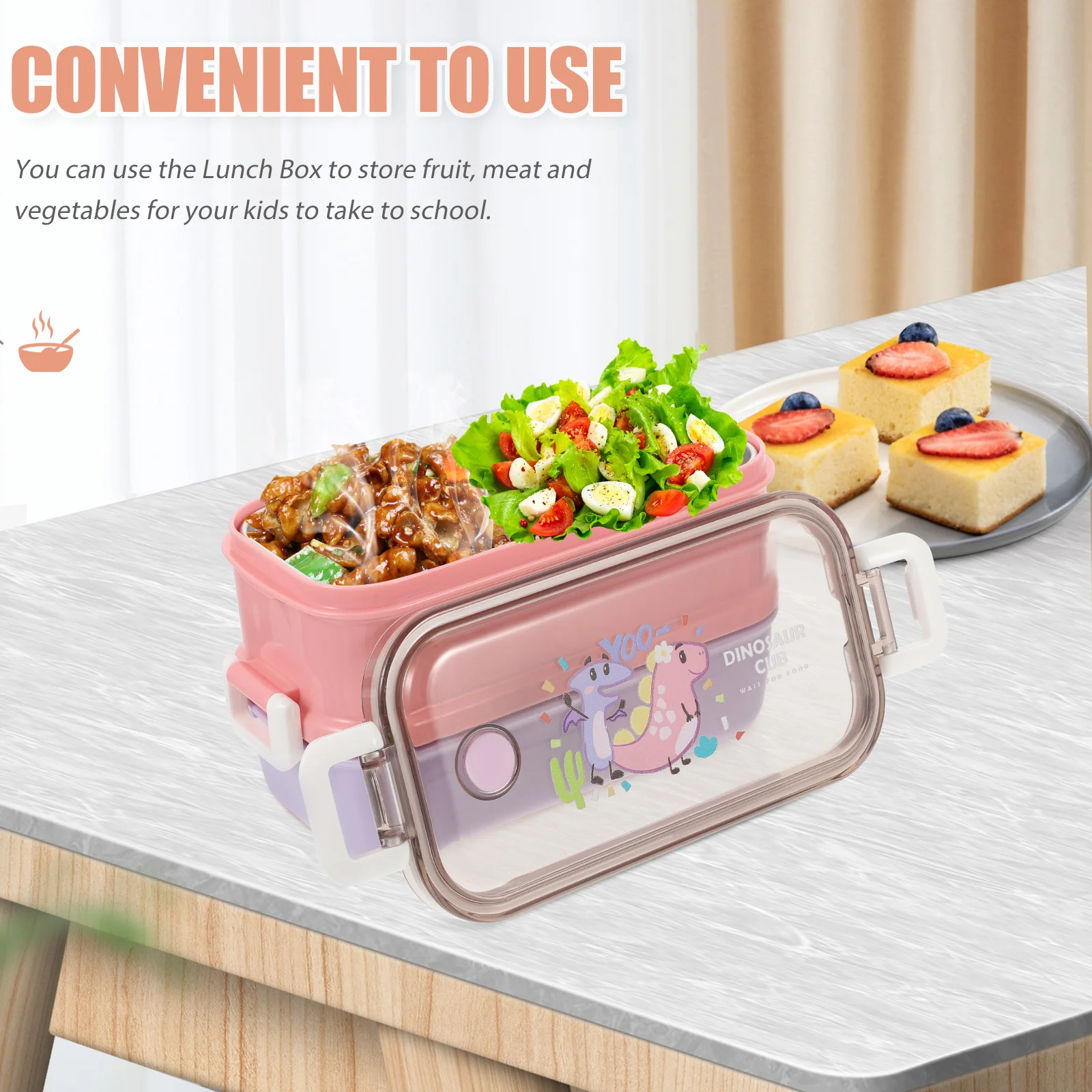 

Kids Stainless Steel Double Layer Cartoon Lunch Box Sealed Container for School Office Picnic Kids Sandwich Container