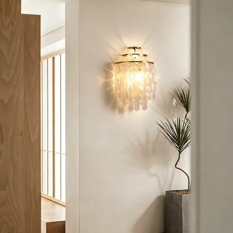 Pearl shell romantic wind chimes wall lamp indoor corridor living room bedroom lamp
