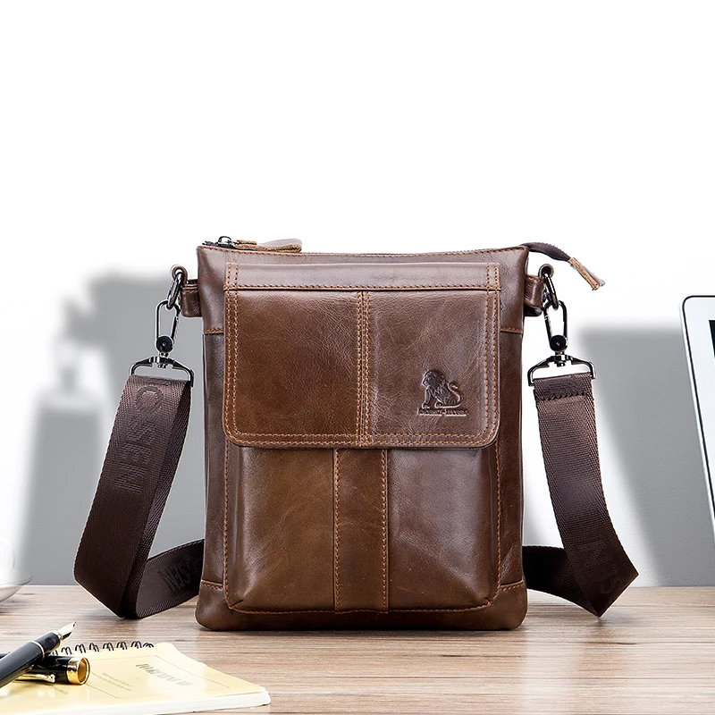 Men's genuine leather crossbody bag, top layer cowhide shoulder bag, men's retro large capacity multifunctional shoulder bag