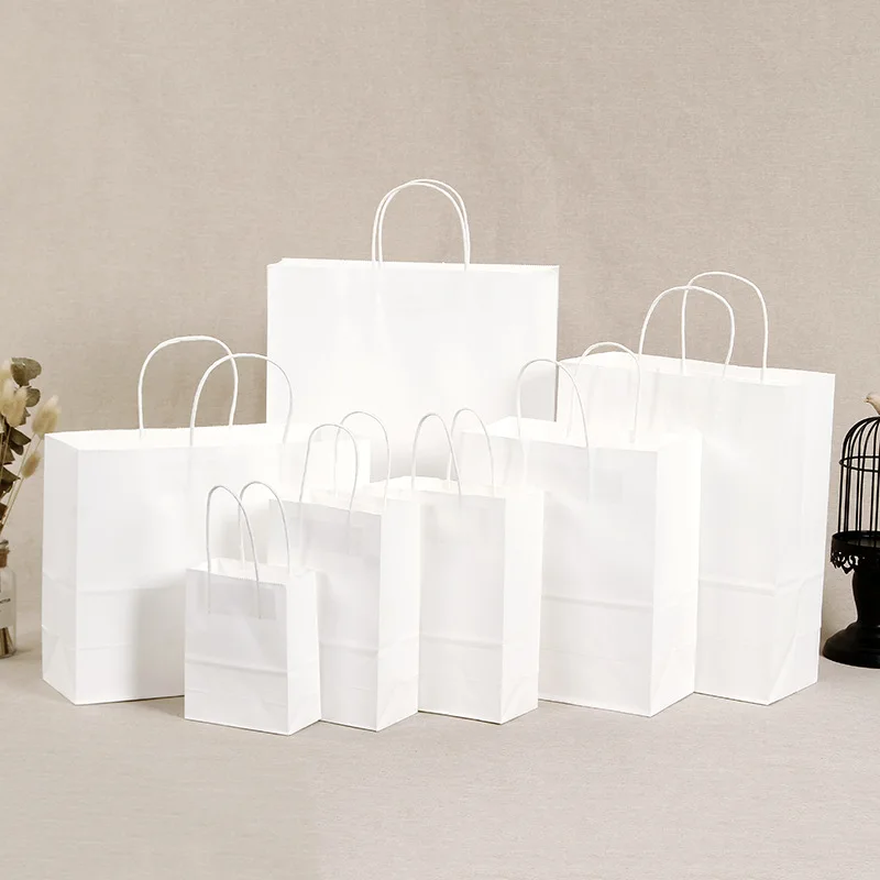 White Paper Gift Bags 10/20pcs Kraft Paper Bags with Handles for Small Business Birthday Wedding Party Favor Bags Multi Size