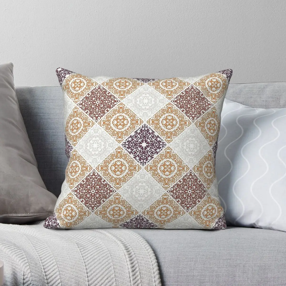 Patchworked Rhombus Aztec Tribal Square Pillowcase Polyester Linen Velvet Printed Zip Decorative Pillow Case Bed Cushion Case