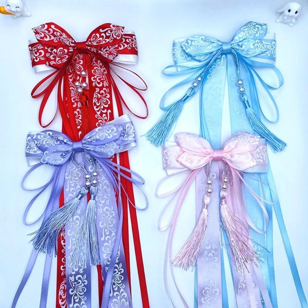 New Year Hanfu Hair Accessories - Tassel Bow Clips & Flowing Ribbons (Elegant Chinese Hair Ornaments for Women & Girls)
