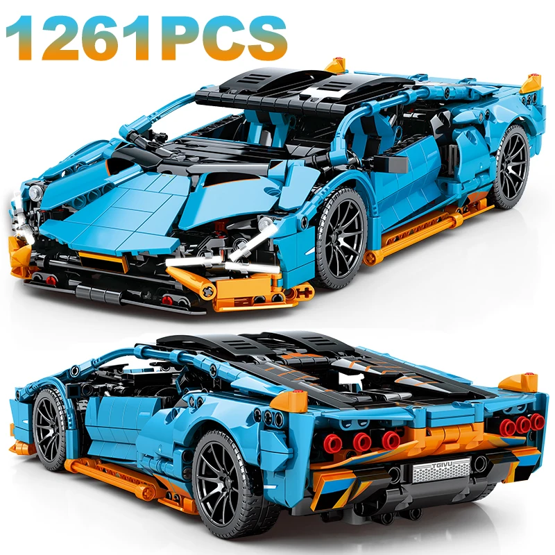 

1261PCS Technical Blue Lamborghinis Building Blocks Hypercar Racing Car Model Assemble Vehicle Bricks Toys For Boys Kids Gifts