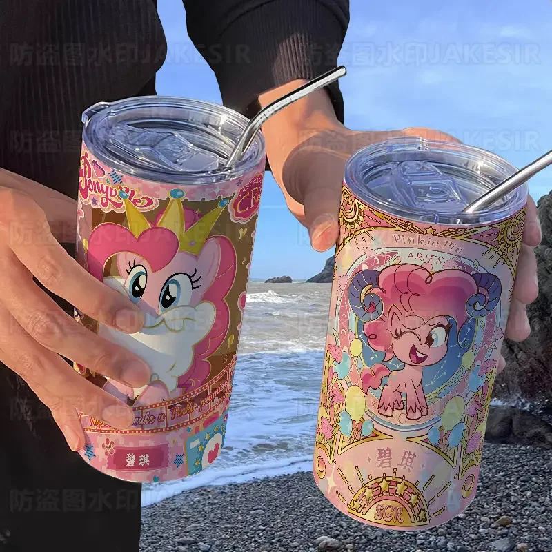 My Little Pony Pinkie Cartoon Thermos Cup with Straw Coffee Cup ins High-Looking Portable Stainless Steel Water Cup Wholesale