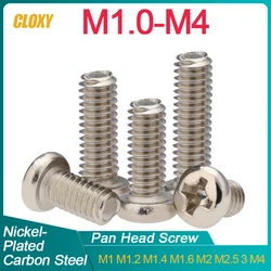 20-500pcs M1 M1.2 M1.4 M1.6 m1.7 M2 M2.5 M2.6 M3 M3.5 M4 Nickel Plated Carbon Steel Cross Phillips Round Pan Head Screw Bolt