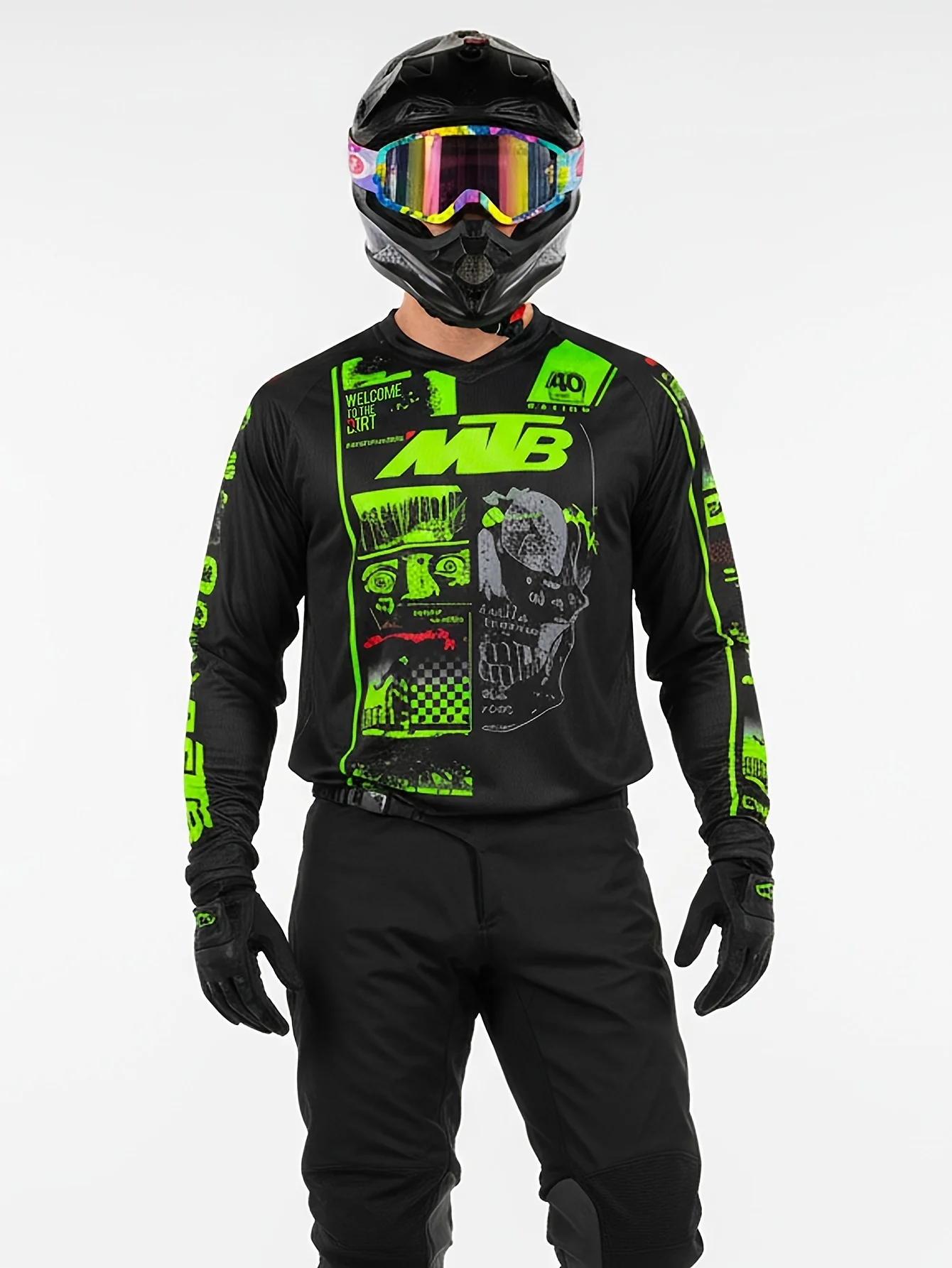 Men's Long-Sleeve Mountain Biking Jersey – Printed MX Motocross Style – Breathable Outdoor Sports Top