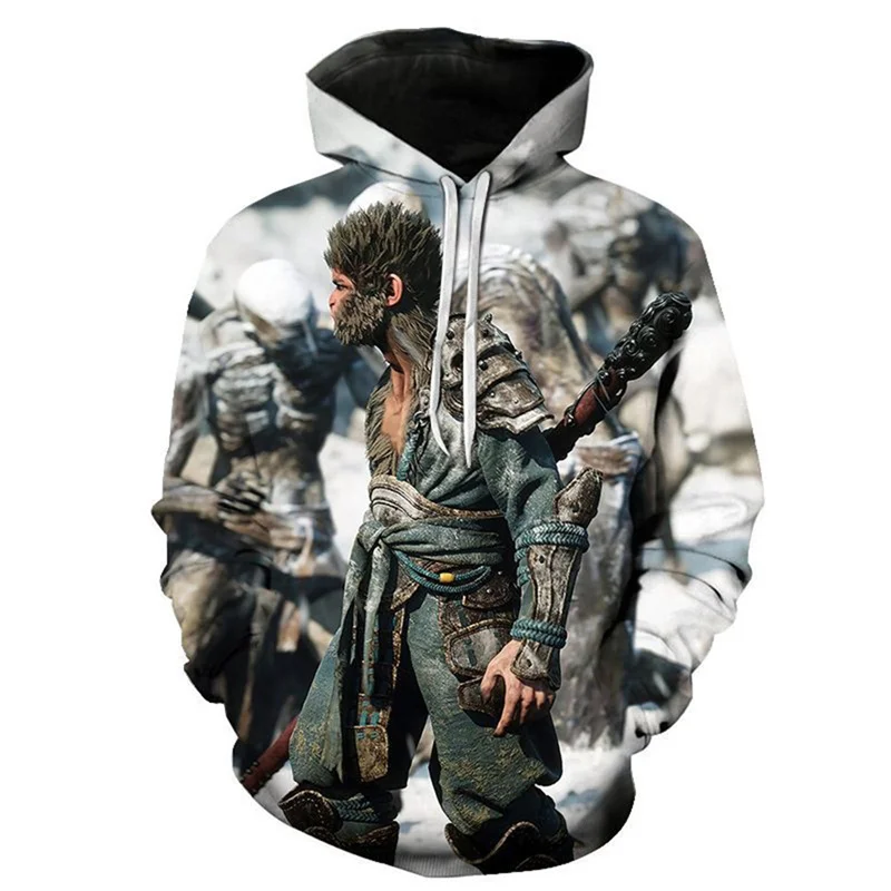 2024 Autumn/Winter New Fashion Long-Sleeved Hoodie 3A Action Game Black Myth Sun Wukong Printed Loose Hoodie Regardless Of Gende