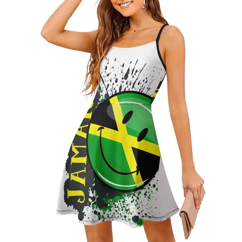 Sexy Woman's Clothing Suspender Dress A Splash of Jamaica Smiling Jamaican Flag Women's Sling Dress Creative Cocktails Humor Gra