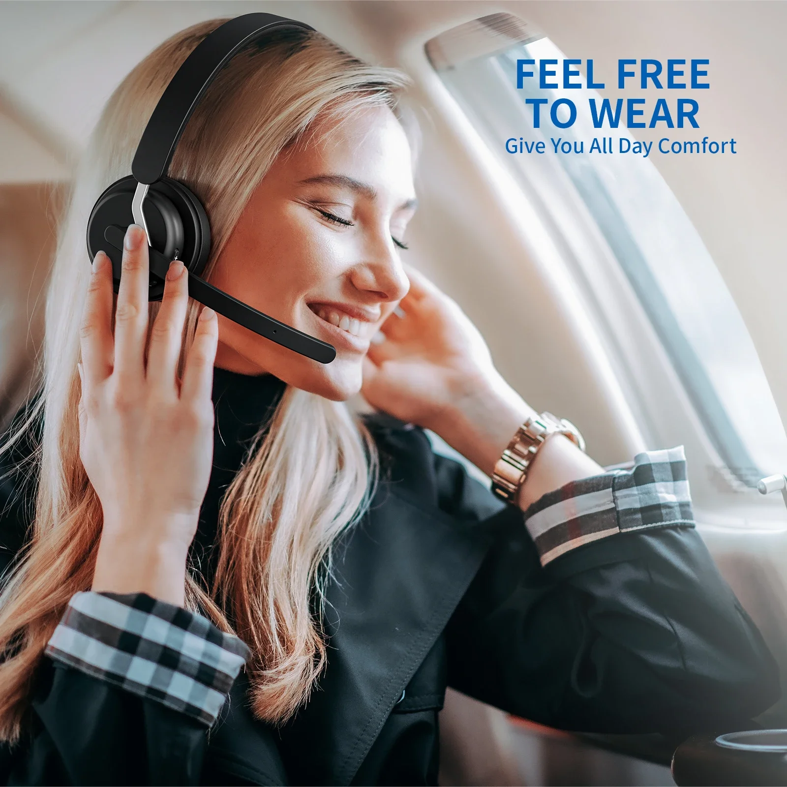 AWATRUE EH11 Kabelloses Bluetooth-Headset mit AI-Geräuschunterdrückung, Mikrofon und Ladestation, 2,4 GHz kabelloser Kopfhörer mit USB-Dongle – Detail 4
