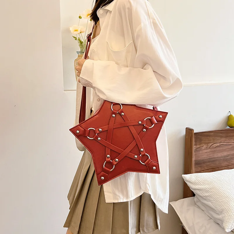 Dark Harajuku style pentagram bag, Y2K star shaped backpack, vintage steampunk daypack for cool girls