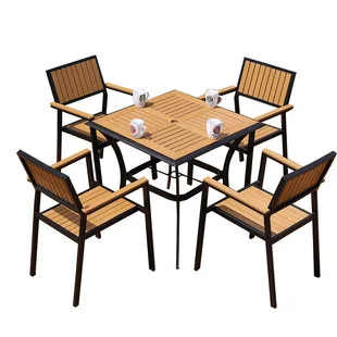 ！@Modern 1 Table& 4 Chairs Dining Table with Rattan Chairs Versatile Furniture Outdoor Garden Restaurant Farmhouse Hall Park Use