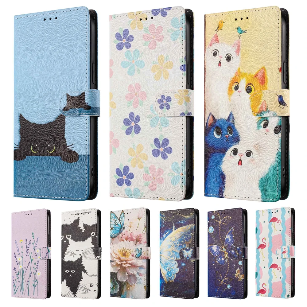 S26 S25 حافة حافظة هاتف جلدية لهاتف Funda سامونج جالاكسي S26 S25 S24 Ultra S23 S22 S21 Plus S20 FE حافظة ثلاثية الأبعاد على شكل زهرة القط غطاء الوجه