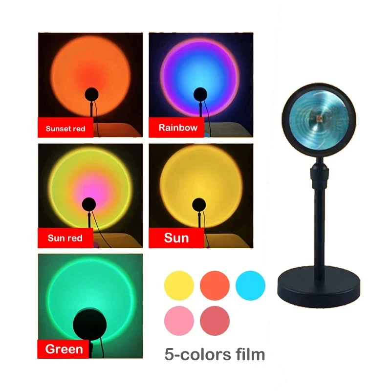 LED Sunset Lamp for Women Girl Moon Aura Night Light USB Powered 5 colors Rainbow Sun Romantic Atmosphere Light for Home Bedroom