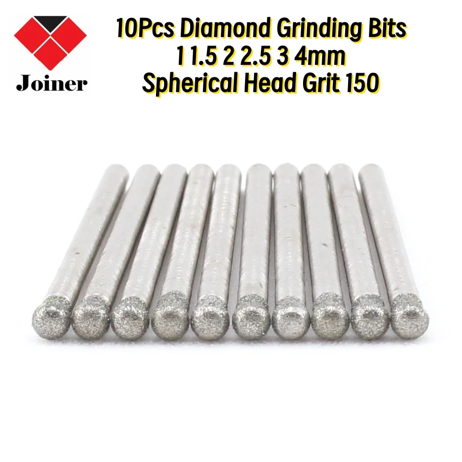 10Pcs Diamond Grinding Bits 1 1.5 2 2.5 3 4mm Spherical Head Grit 150 Coated Sculpting Tools Lapidary Gemstone Jewelry Jade