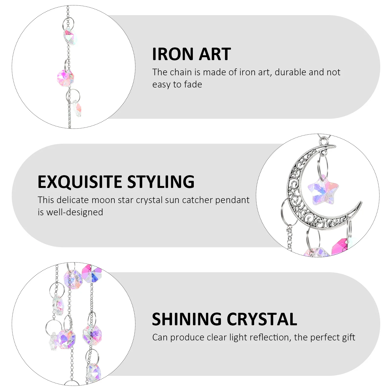 

1Pcs Chic Crystal Ball Pendant Moon Star Sun Catcher Hanging Decor for Office Garden Delicate Wall Hanging Ornament