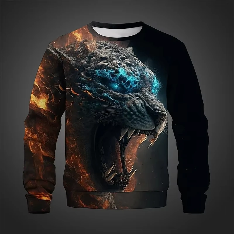 

3D Print Men's Animal Tiger Sweatshirt Tops Loose Oversized Pullover Round Neck Long Sleeve Hoodies For Men Women Kids Tracksuit