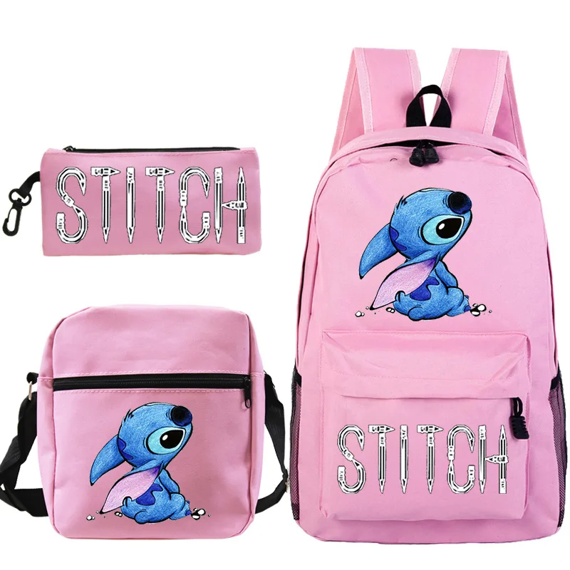 Disney Stitch Mochila para Crianças, Cartoon Stitch Print Kindergarten Pencil Case, Boy Girl Shoulder Bag, Children Schoolbag, Presente, 3pcs por