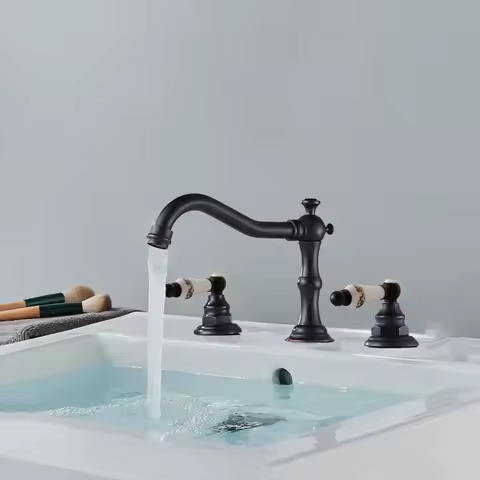 Oil Rubbed Bronze Widespread Deck-Mounted Tub 3 Holes Dual Ceramic Handles Kitchen Bathroom Tub Sink Basin Faucet Tap mnf089