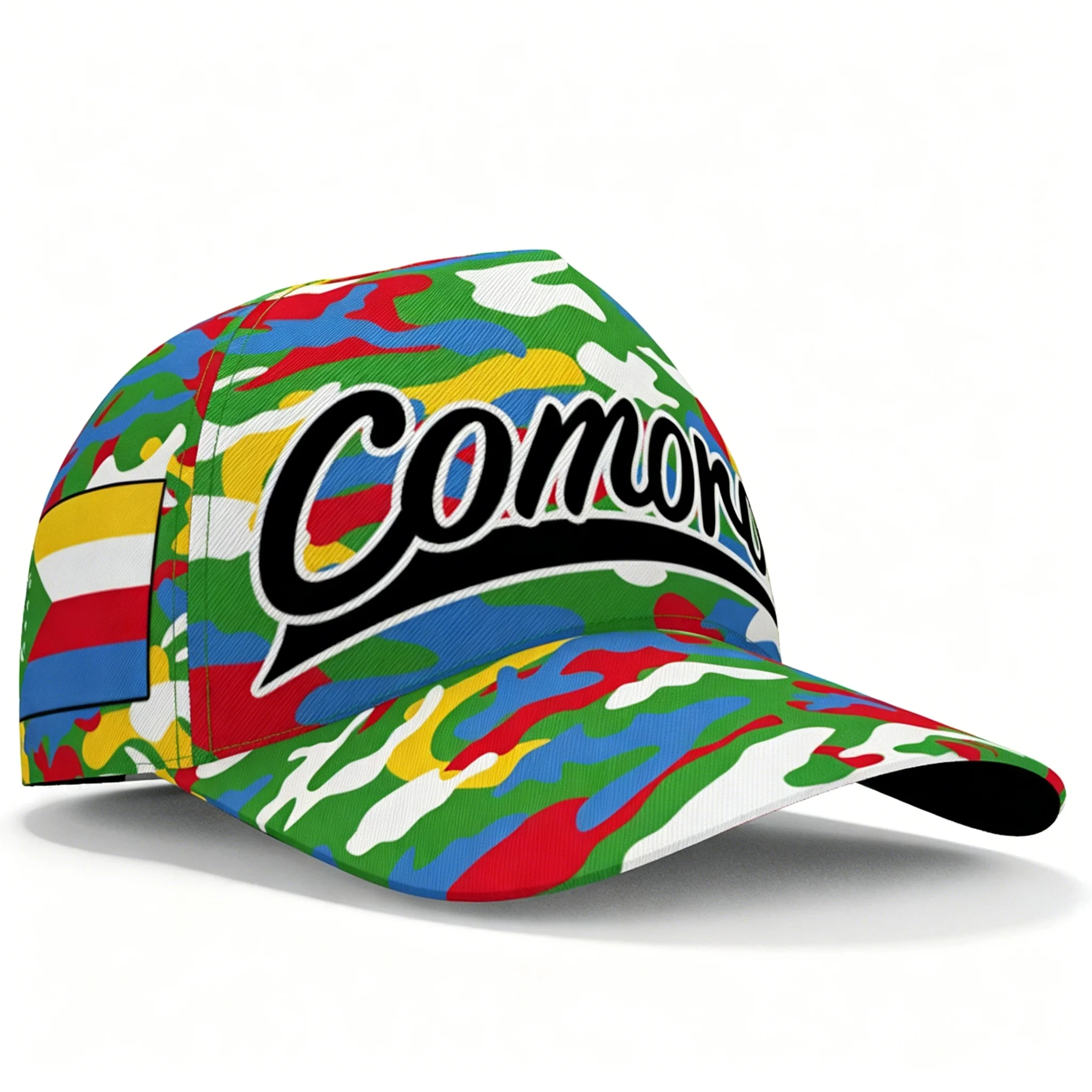 Green Blue Red Comoros National Flag Print Baseball Cap Crescent Star Geometric Block Breathable Casual Travel Sun Hat view 3