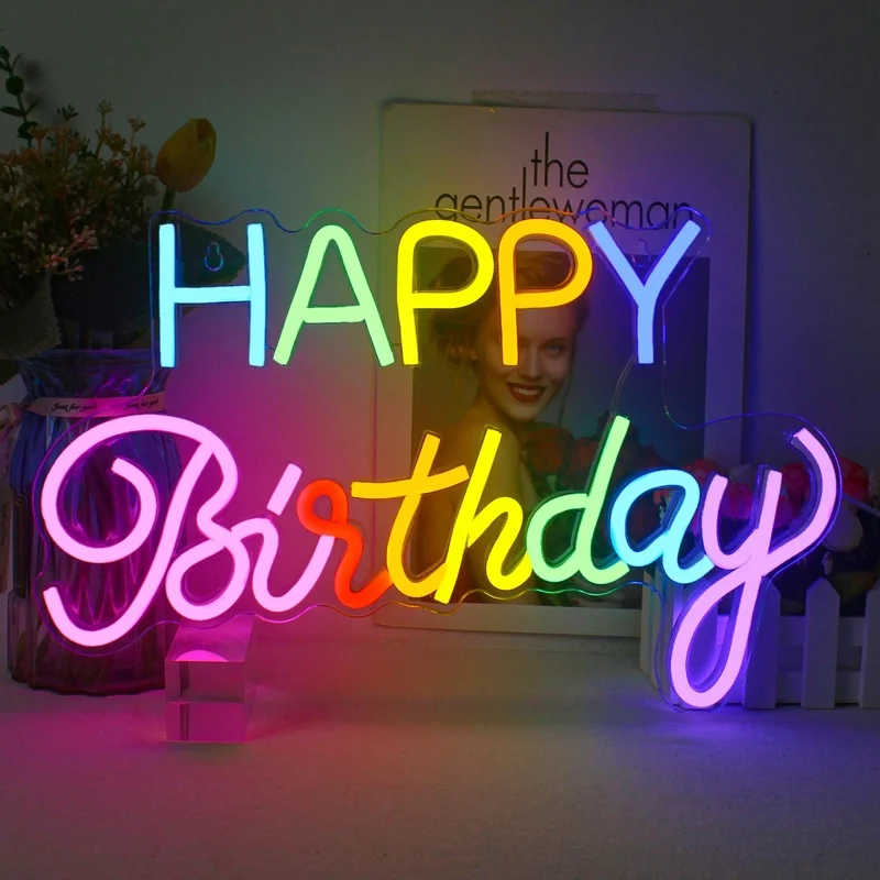 

Happy Birthday Neon Signs Wall Art Hanging Decor 5V USB Dimmable Sign For Birthday Club Party Shop Decor Birthday Gift