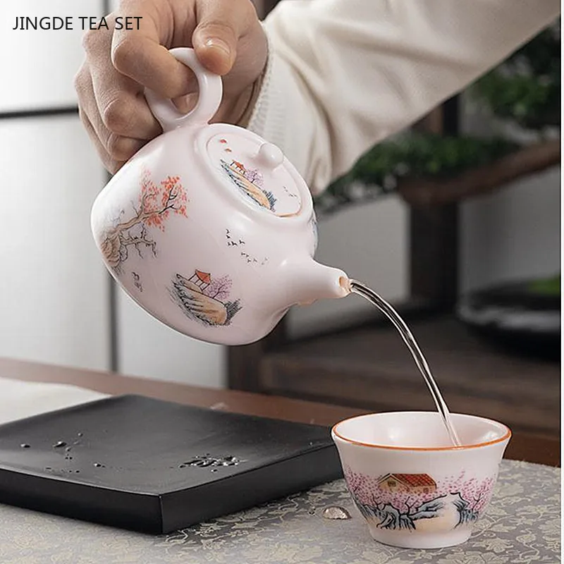 180ml Ru Kiln Ceramic Dezhong Teapot Chinese Style Pink Tea Set Ball Hole Filter Tea Infuser Household Beauty Porcelain Tea Pot