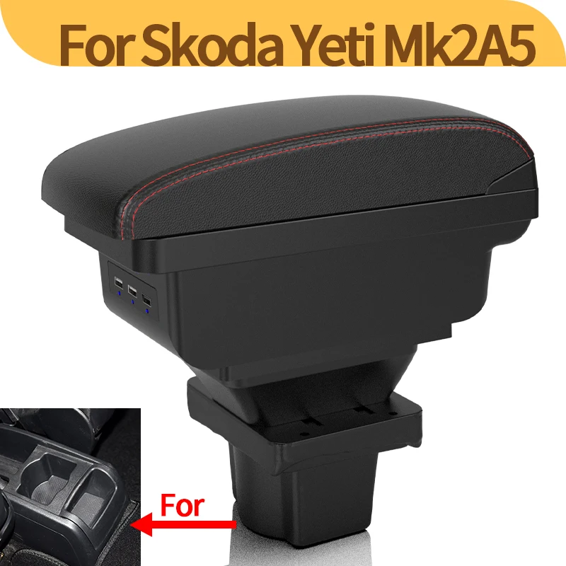 

Для Skoda Octavia Skoda Yeti Mk2 A5, модификация салона автомобиля, двухслойный ящик для хранения, подлокотник, аксессуары с портом USB.