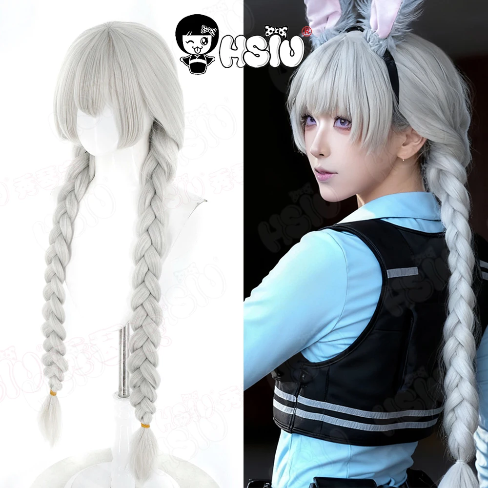 

Judy Cosplay Wig HSIU 95Cm Silver gray long hair Synthetic Wig+Wig cap Halloween Party Wig Anime Judy police officer Cosplay Wig