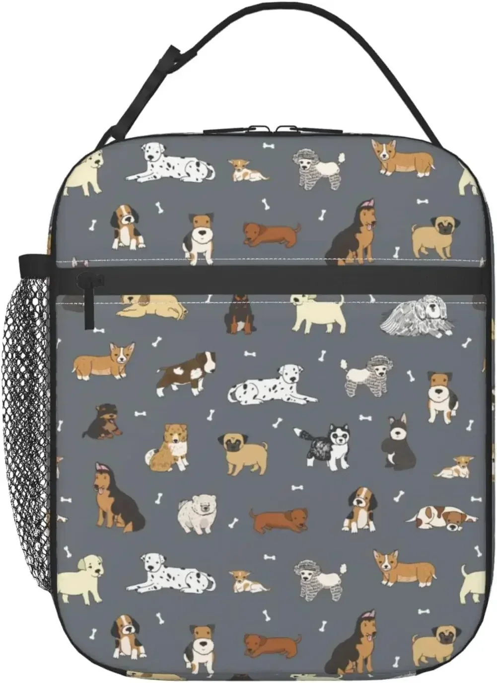 

Cute Dogs Lunch Bag Puppy Pets Grey Background Lunch Box Insulated Meal Bag Food Container for School Work Picnic Travel