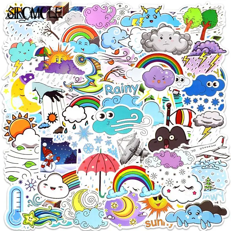 10/30/50PCS Cartoon Cute Sun Cloud Weather Stickers DIY Notebook Laptop Phone Car Bike Fridge Graffiti Sticker Pack Kids Toys