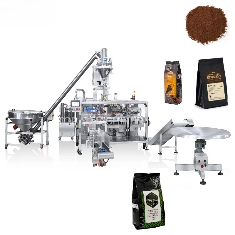Fine Ground Coffee Doypack Gusset Pouch Machine Pneumatic Screw Conveyor Auger Filler Dust Collector Labeling for Plastic Paper