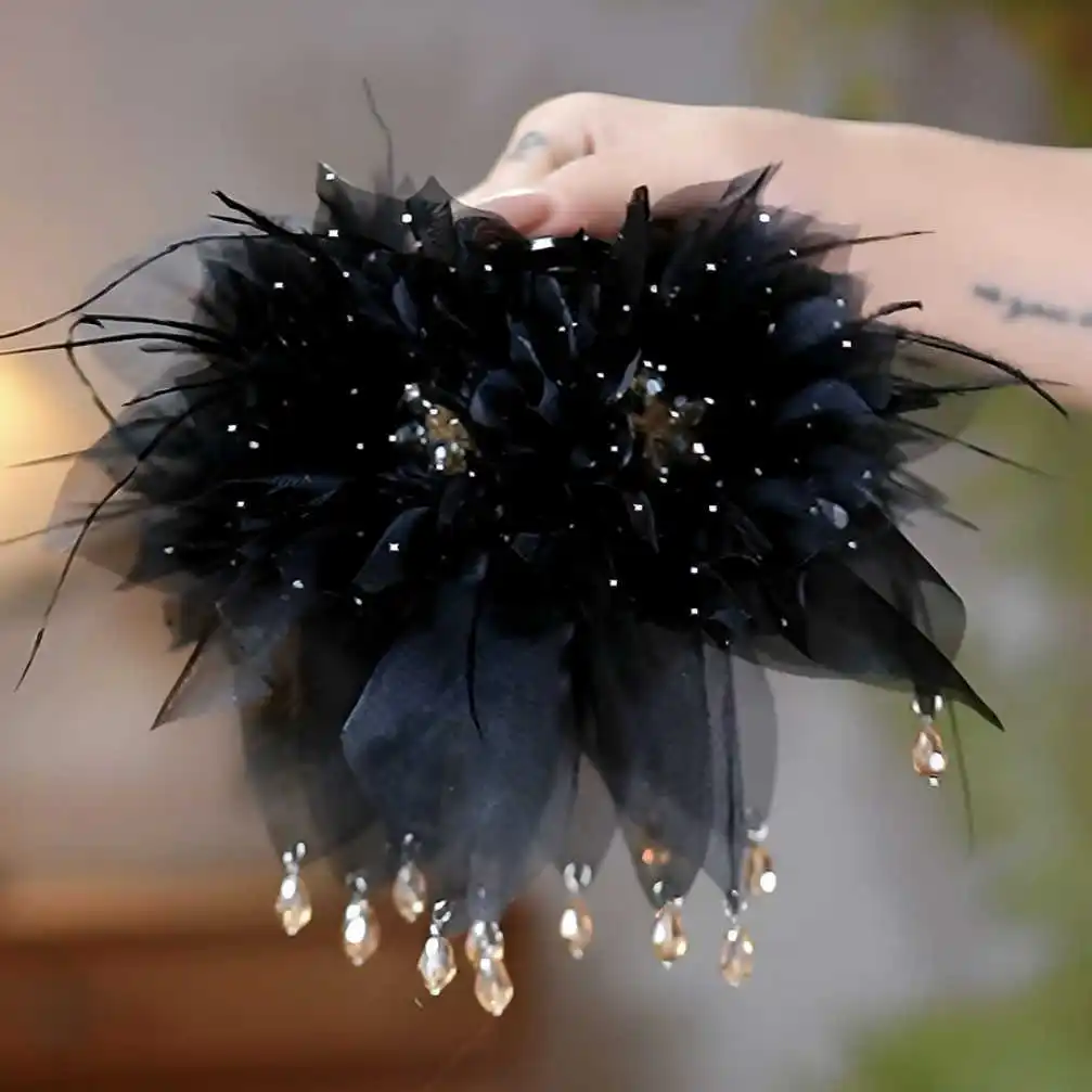 

Fashion Black Hair Clip Trend Hairpins Feather Yarn Barrette Headband For Women Girl Korea Elegant Trend Hair Accessories Jewelr