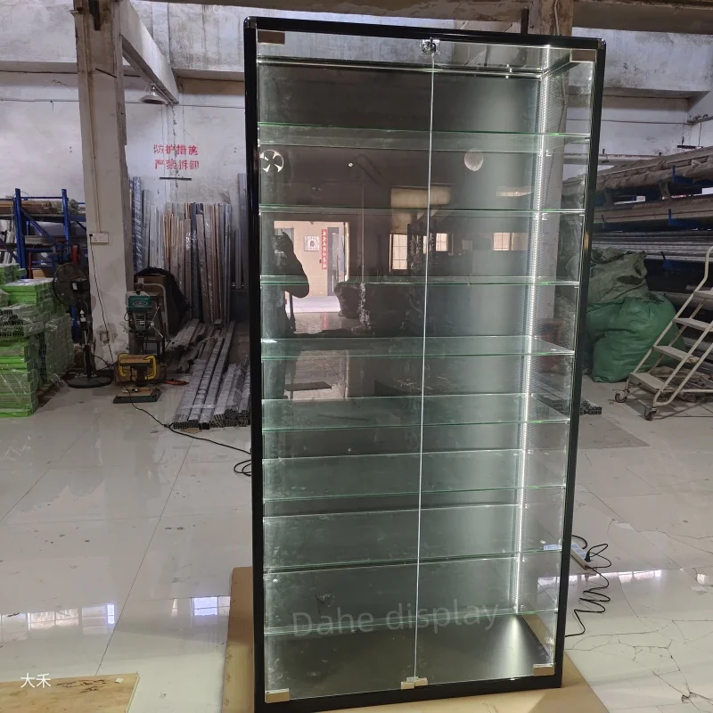 Vitrine à Bijoux Verrouillable avec Cadre en Aluminium Durable, Armoire à Vin en Verre de Grande Capacité