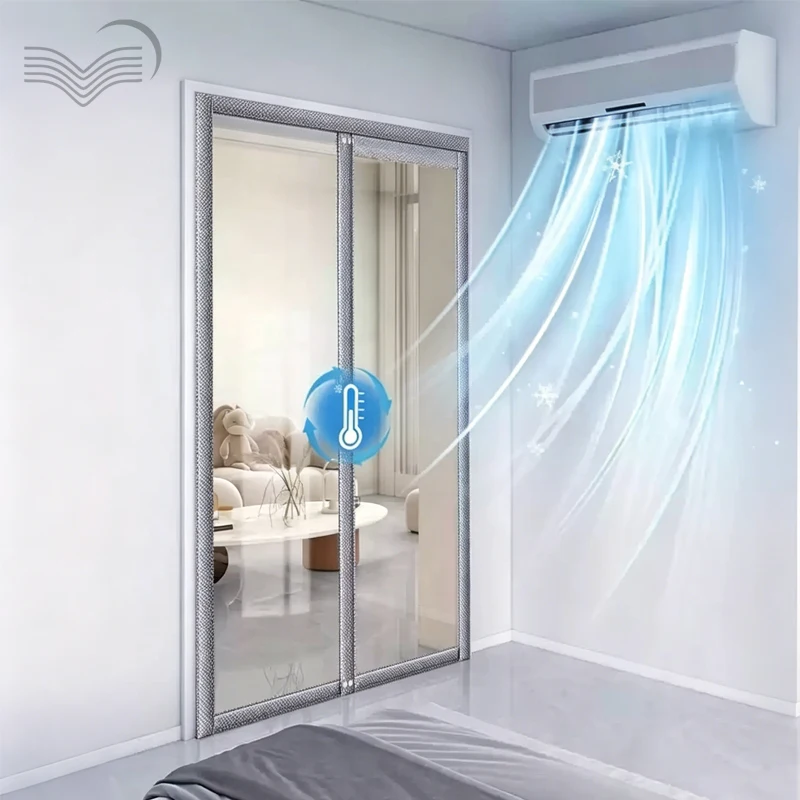 Self-adhesive Hook & Loop Magnetic Door Curtain Air Conditioner Cold Air Isolation Plastic Partition Curtain Windproof